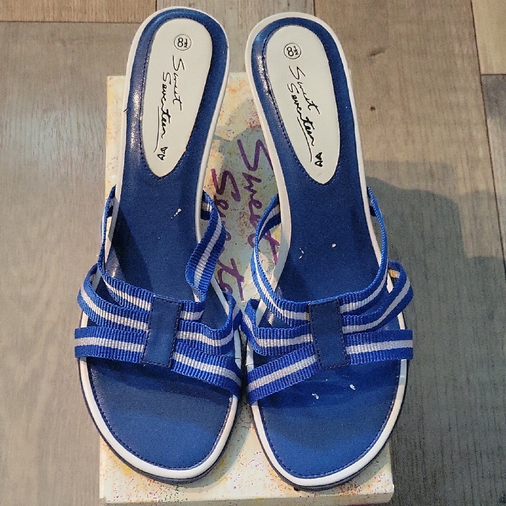 Sweet Seventeen Royal Blue Strappy Sandals New In Box